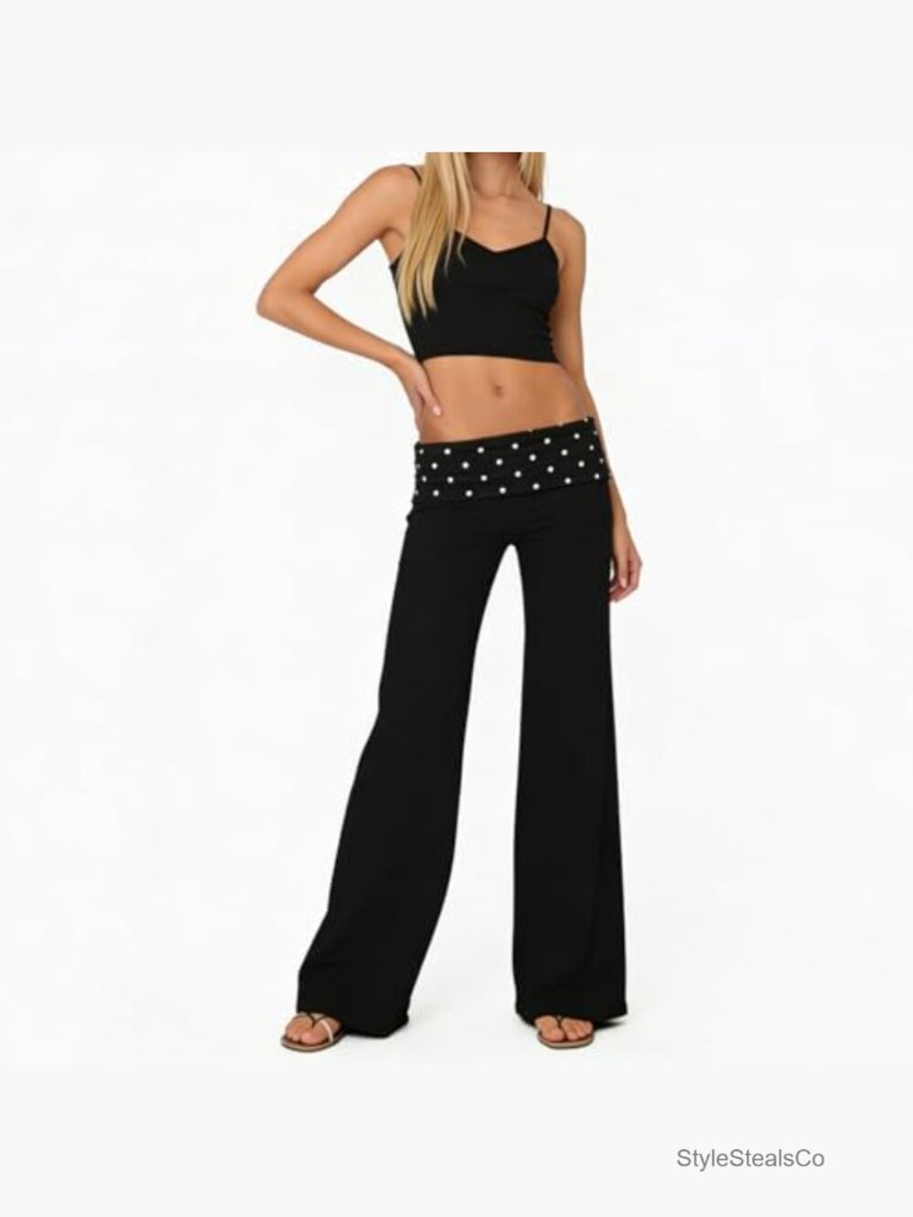 Low Rise Fold Over Yoga Pants Flare Leggings Wide Leg Lounge - Picture 5 of 7